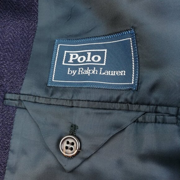 Polo Ralph Lauren Corneliani Blazer Sport Coat Flax Linen Blue Herringbone 44R - Picture 6 of 13